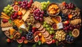 Fresh fruit buffet on rustic wood table generated by AI