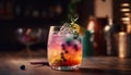 Fresh fruit cocktail on wooden bar table generated by AI Royalty Free Stock Photo
