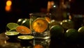 Fresh fruit cocktail on wooden table at night generated by AI Royalty Free Stock Photo