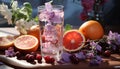 Fresh fruit cocktail on wooden table, refreshing summer drink generated by AI Royalty Free Stock Photo