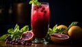 Fresh fruit cocktail on wooden table, refreshing summer drink generated by AI Royalty Free Stock Photo