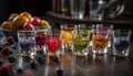 Fresh fruit cocktail on wooden table in a vibrant bar generated by AI Royalty Free Stock Photo
