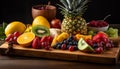 Fresh fruit collection on wooden table bowl generated by AI