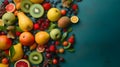 fresh fruit on dark blue background with copy space Royalty Free Stock Photo