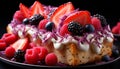 Fresh fruit dessert on a plate, a sweet indulgence generated by AI