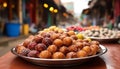 Fresh fruit dessert on a wooden table, colorful and delicious generated by AI Royalty Free Stock Photo