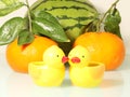 Fresh fruit and funny duck