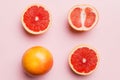 fresh Fruit grapefruit with Juicy grapefruit slices on colored background. Top view. Copy Space. creative summer concept Royalty Free Stock Photo