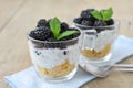 A healthy snack. Desert. Fresh fruit with yogurt in a bowl.