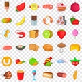 Fresh fruit icons set, cartoon style