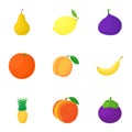 Fresh fruit icons set, cartoon style Royalty Free Stock Photo