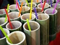 Fresh Fruit Juice in Bamboo Tubes