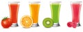 Fresh fruit juice in glass orange, kiwi, strawberry