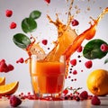 Fresh fruit juice, splashing, decorated with fruits Royalty Free Stock Photo