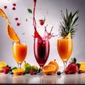 Fresh fruit juice, splashing, decorated with fruits Royalty Free Stock Photo