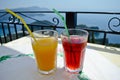 Fresh fruit juice in a restaurant in the top of Paleokastritsa