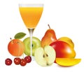 Fresh fruit and juice. Vector.