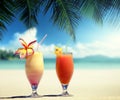 Fresh fruit juices on a beach Royalty Free Stock Photo