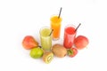 Fresh fruit juices on white Royalty Free Stock Photo