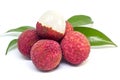 Fresh fruit lychee with green leaf on white background, Asian sweet fruit Royalty Free Stock Photo