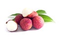 Fresh fruit lychee with green leaf on white background Royalty Free Stock Photo