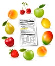 Fresh fruit with a nutrition facts label. Royalty Free Stock Photo