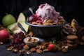 fresh fruit and nuts as ice cream ingredients