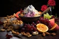 fresh fruit and nuts as ice cream ingredients