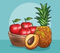 Fresh fruit peach pineapple basket with apples food healthy