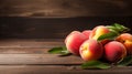 fresh fruit with peaches on wood background Royalty Free Stock Photo