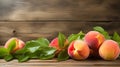 fresh fruit with peaches on wood background Royalty Free Stock Photo