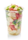 Fresh fruit pieces salad in plastic cup Royalty Free Stock Photo