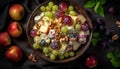 Fresh fruit platter with grape, apple, and almond variations generated by AI Royalty Free Stock Photo