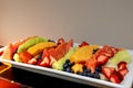 Fresh fruit platter including watermelon, cantaloupe, honeydew m Royalty Free Stock Photo