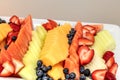 Fresh fruit platter including watermelon, cantaloupe, honeydew m Royalty Free Stock Photo