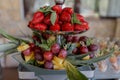 Fresh fruit platter with strawberries, grapes, and pineapple, beautifully arranged for a banquet or buffet Royalty Free Stock Photo