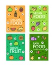 Fresh Fruit Raw Organic Vegan Food Flyer Banner Posters Card Set. Vector Royalty Free Stock Photo