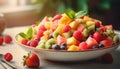 Fresh fruit salad with berries and yogurt generated by AI Royalty Free Stock Photo