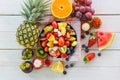 Fresh fruit salad bowl - healthy food summer fruit and berries Royalty Free Stock Photo