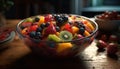 Fresh fruit salad bowl with healthy organic berries and yogurt Royalty Free Stock Photo