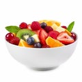 Fresh fruit salad in a bowl isolated on white background. Generative AI Royalty Free Stock Photo