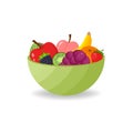 Fresh fruit salad in green bowl isolated on white background. Healthy eating concept. Royalty Free Stock Photo