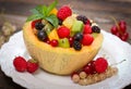 Fresh fruit salad in the melon Royalty Free Stock Photo