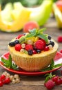 Fresh fruit salad in the melon Royalty Free Stock Photo