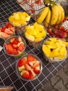 Fresh Fruit Salad in Plastic Cups Royalty Free Stock Photo