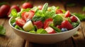 Fresh Fruit Salad with Strawberries, Blueberries and Mint in White Bowl Royalty Free Stock Photo