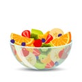 Fresh fruit salad in a transparent bowl isolated on background. The concept of healthy and sports nutrition. Vector illustration Royalty Free Stock Photo