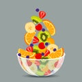 Fresh fruit salad in a transparent bowl isolated on background. The concept of healthy and sports nutrition. Vector illustration Royalty Free Stock Photo