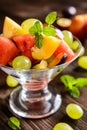 Fresh fruit salad with watermelon, plums, nectarines and grape Royalty Free Stock Photo