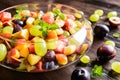 Fresh fruit salad with watermelon, plums, nectarines and grape Royalty Free Stock Photo